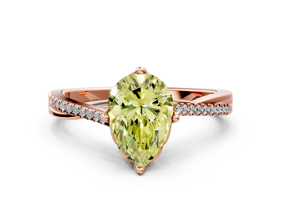 Rose gold Fancy Yellow Pear  Solitaire Twist Band with Pavé Diamonds and Four-Prong Setting_72