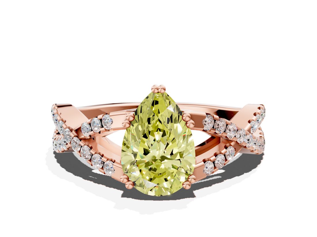 Rose gold Fancy Yellow Pear  Solitaire Twist Band with Pavé Setting and Four-Prong Setting_48