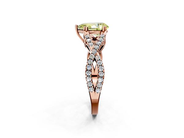 Rose gold Fancy Yellow Pear Cut Diamond Solitaire Ring with Four-Prong Setting and Twisted Pavé Band
