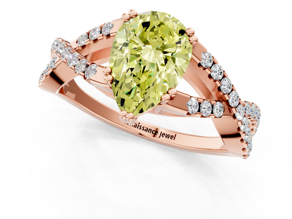 Rose gold Fancy Yellow Pear Cut Diamond Solitaire Ring with Four-Prong Setting and Twisted Pavé Band