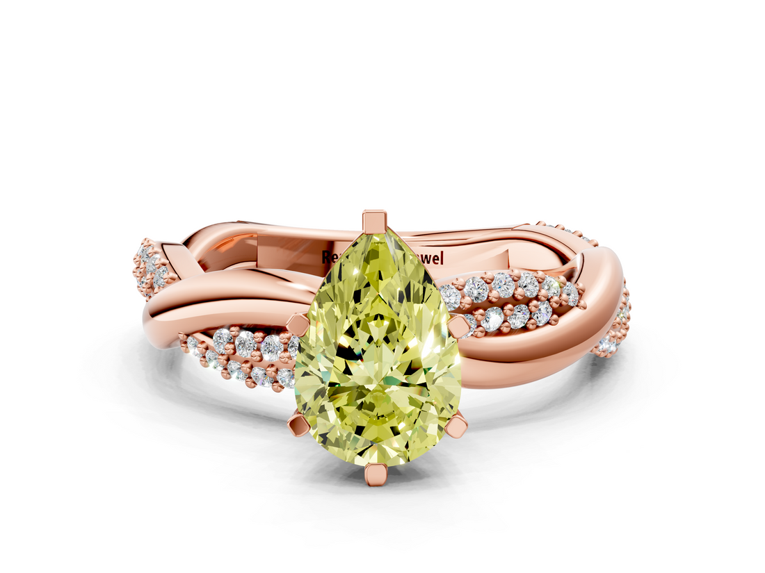 Rose gold Fancy Yellow Pear  Solitaire Twist Band with Pave Prong Setting_59