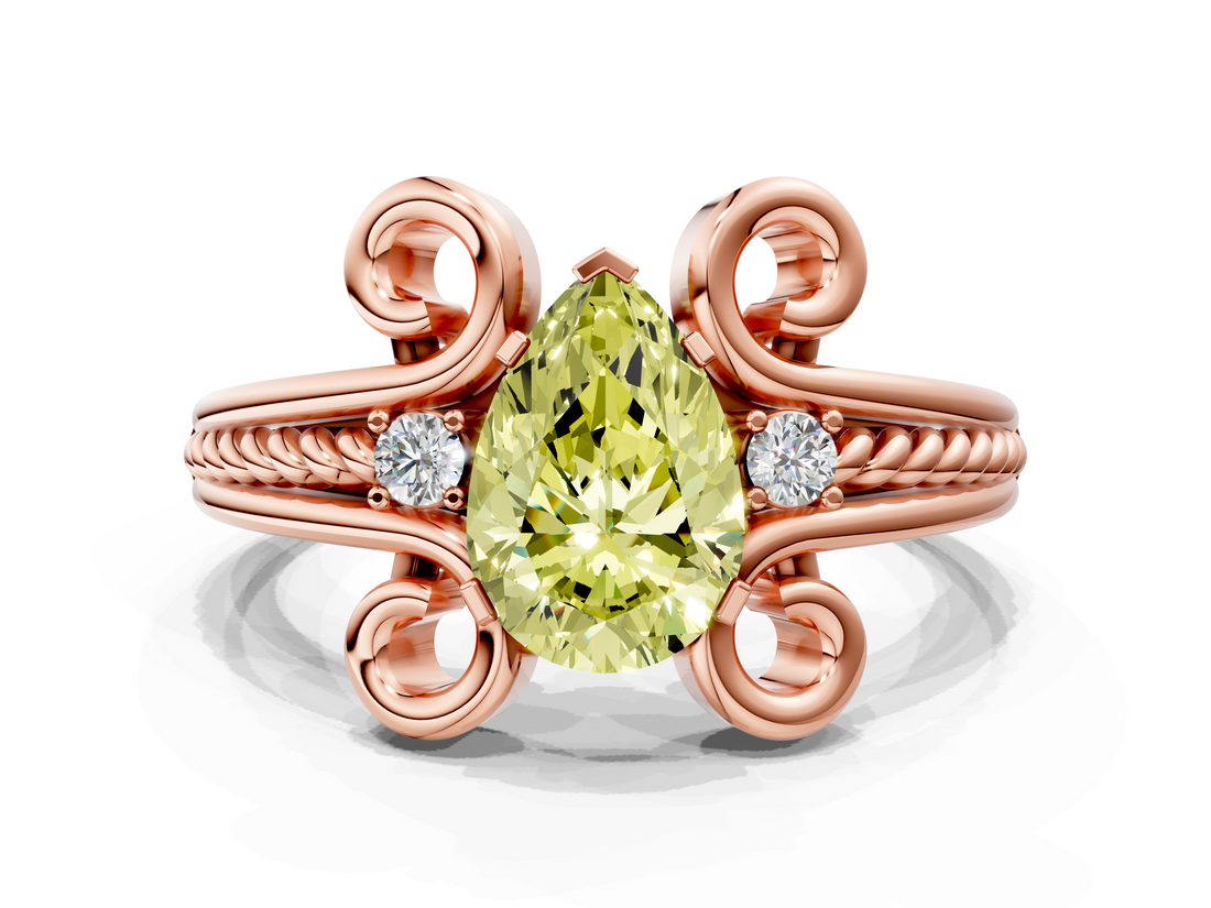 Rose gold Fancy Yellow Pear  Solitaire Twisted Band Scroll Prong Ring_3