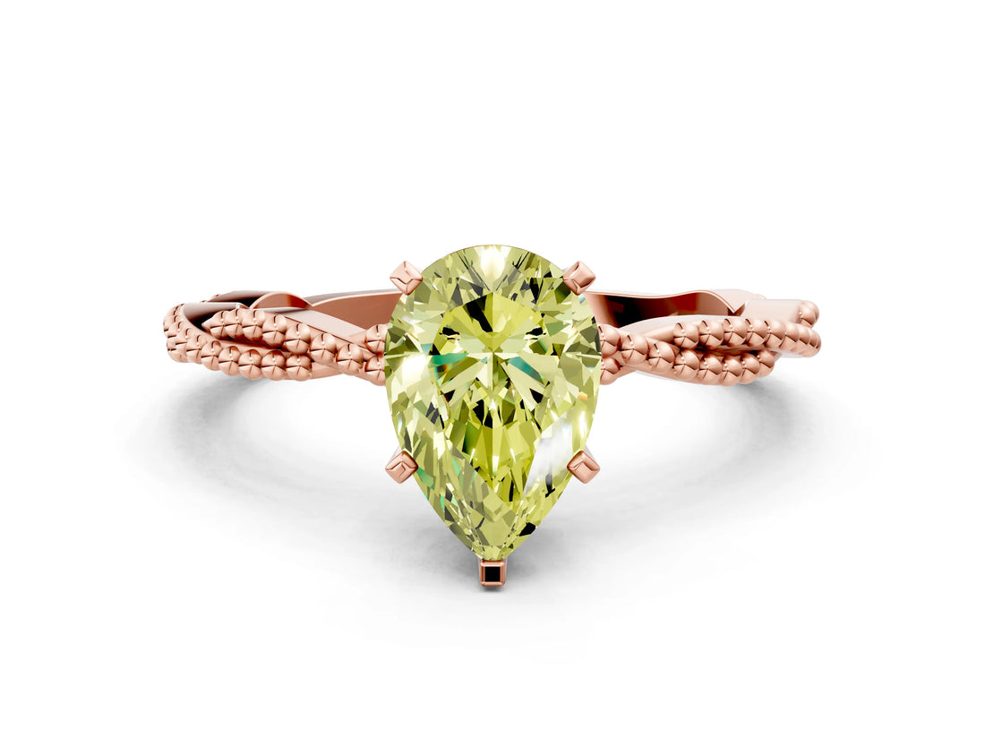 Rose gold Fancy Yellow Pear  Solitaire Twisted Band with Bead Prong Setting_378