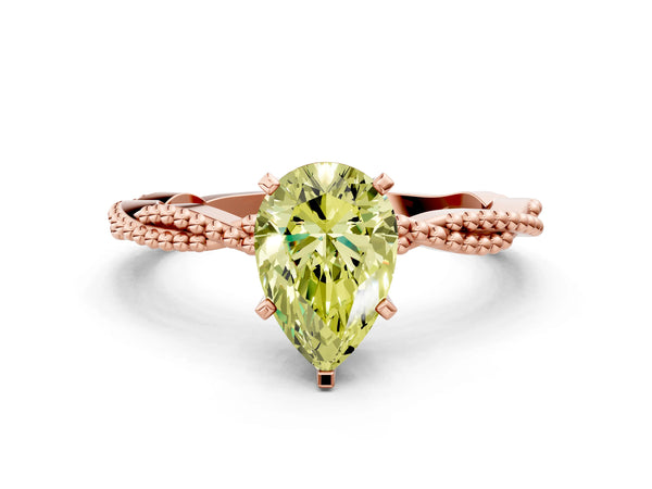 Rose gold Fancy Yellow Pear  Solitaire Twisted Band with Bead Prong Setting