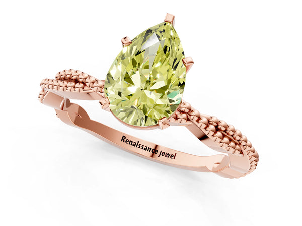 Rose gold Fancy Yellow Pear  Solitaire Twisted Band with Bead Prong Setting