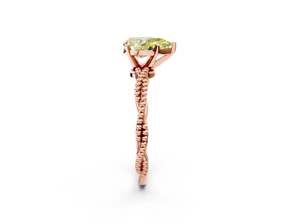 Rose gold Fancy Yellow Pear  Solitaire Twisted Band with Bead Prong Setting
