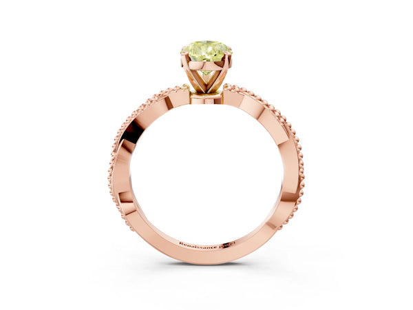Rose gold Fancy Yellow Pear  Solitaire Twisted Band with Bead Prong Setting