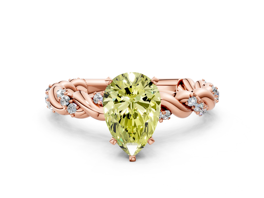 Rose gold Fancy Yellow Pear  Solitaire Twisted Band with Pavé Accents and Four-Prong Setting_3