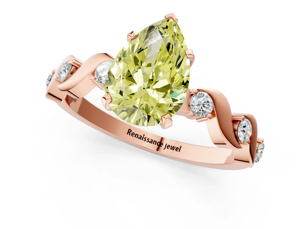 Rose gold Fancy Yellow Pear  Solitaire Twisted Band with Prong Setting
