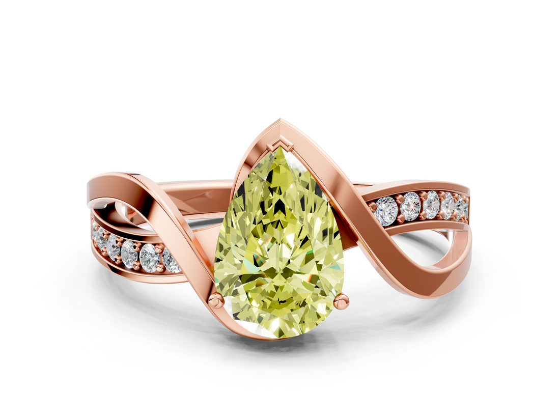 Rose gold Fancy Yellow Pear  Solitaire Twisted Band with Prong Setting_3