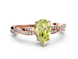 Rose gold Fancy Yellow Pear  Solitaire Twisted Pave Diamond Ring with Four-Prong Setting_13