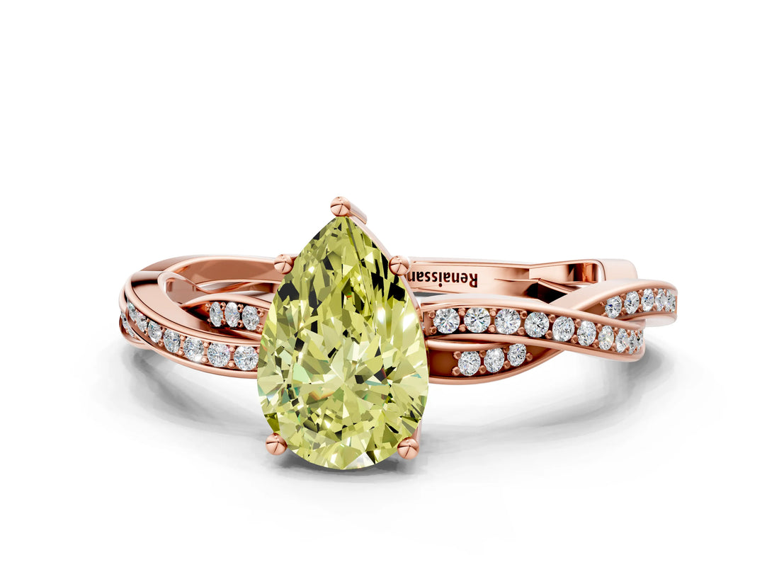 Rose gold Fancy Yellow Pear  Solitaire Twisted Pave Diamond Ring with Four-Prong Setting_74
