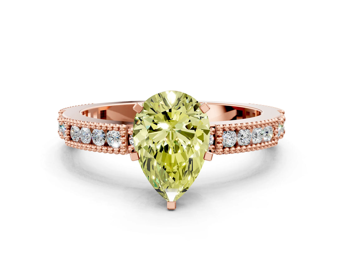 Rose gold Fancy Yellow Pear  Solitaire with Pavé Band and Four-Prong Setting_318