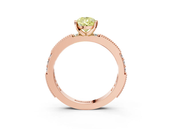Rose gold Fancy Yellow Pear  Solitaire with Pavé Band and Four-Prong Setting