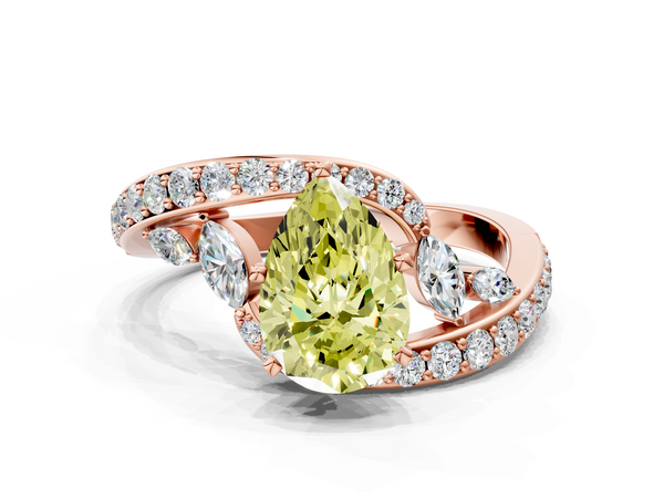 Rose gold Fancy Yellow Pear  Solitaire with Pavé Twist Band and Four-Prong Setting