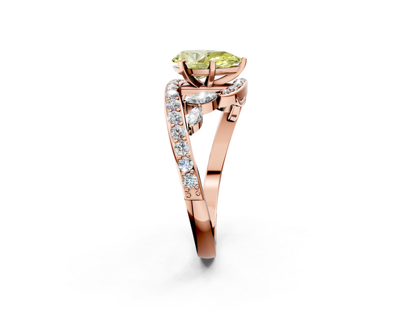 Rose gold Fancy Yellow Pear  Solitaire with Pavé Twist Band and Four-Prong Setting