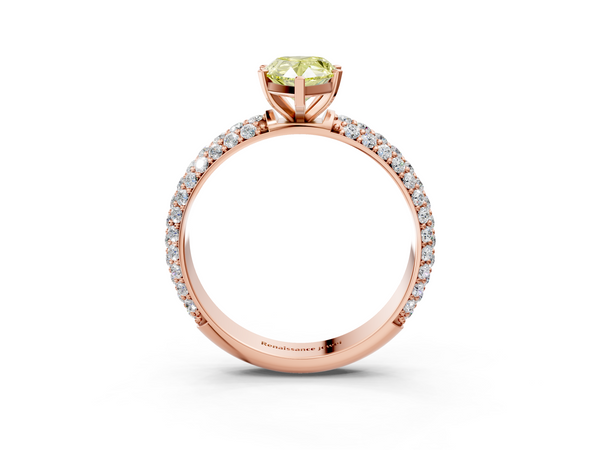 Rose gold Fancy Yellow Pear  Diamond Solitaire Ring with Prong Setting and Pavé Band