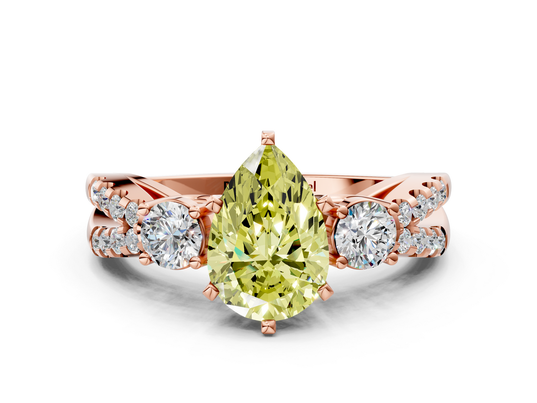 Rose gold Fancy Yellow Pear  Three-Stone Diamond Ring with Pavé Split Shank and Four-Prong Setting_79