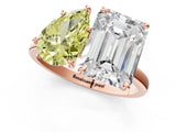 Rose gold Fancy Yellow Pear  and Emerald Cut Toi Moi Ring with Prong Setting_64