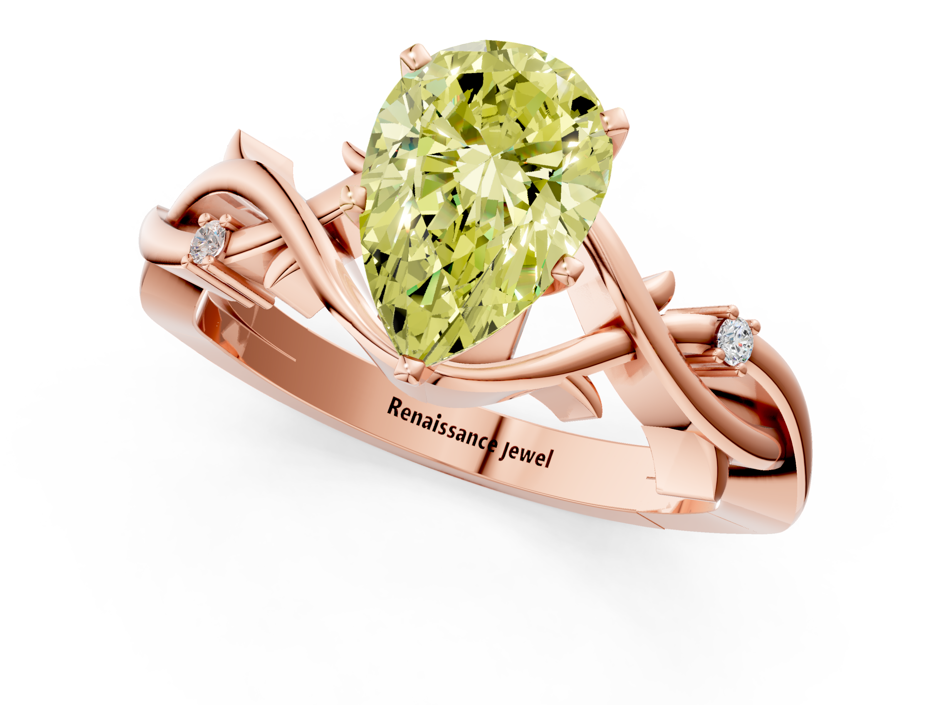Rose gold Fancy Yellow Pear cut Solitaire Twisted Band Prong Setting Ring_184