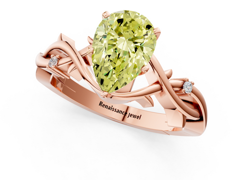 Rose gold Fancy Yellow Pear cut Solitaire Twisted Band Prong Setting Ring_184