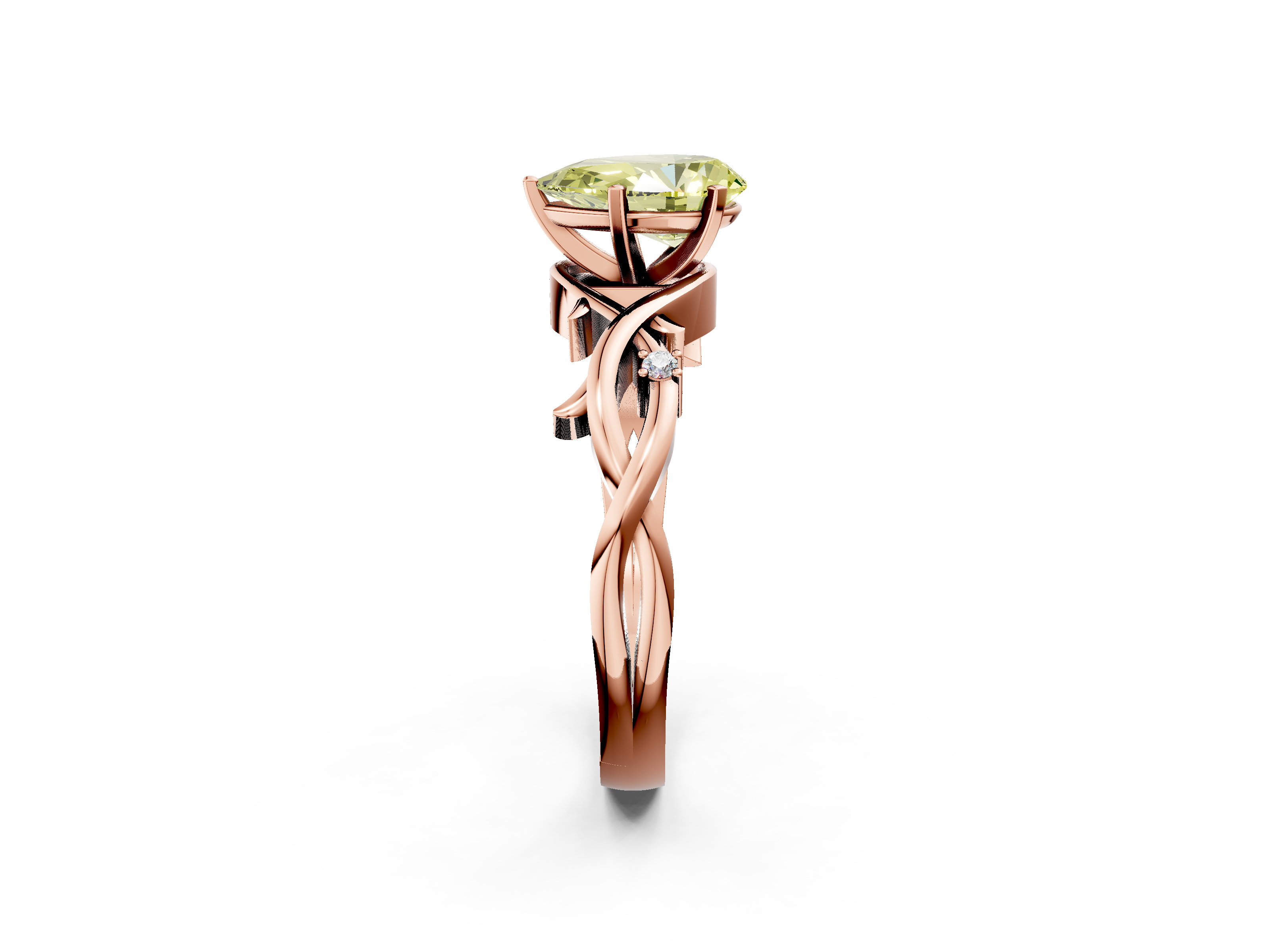 Rose gold Fancy Yellow Pear cut Solitaire Twisted Band Prong Setting Ring_185