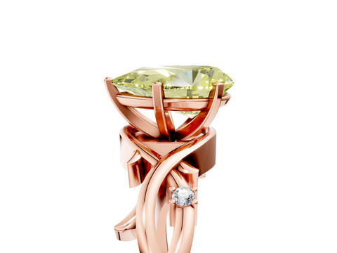 Rose gold Fancy Yellow Pear cut Solitaire Twisted Band Prong Setting Ring_188