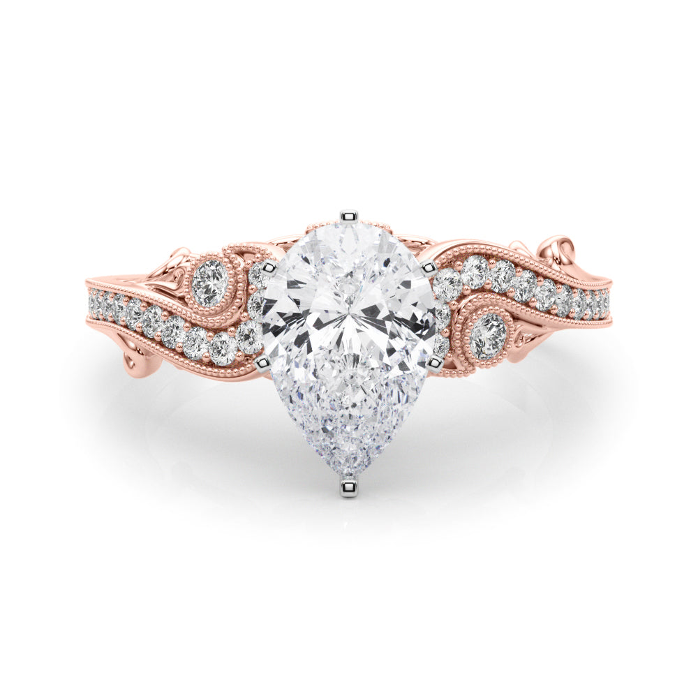 Rose gold Fancy Yellow Pear cut Solitaire with Milgrain Pave Band and Four-Prong Setting 1