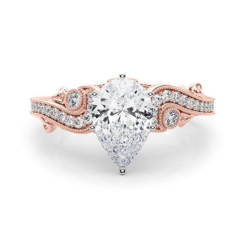 Rose gold Fancy Yellow Pear cut Solitaire with Milgrain Pave Band and Four-Prong Setting 1
