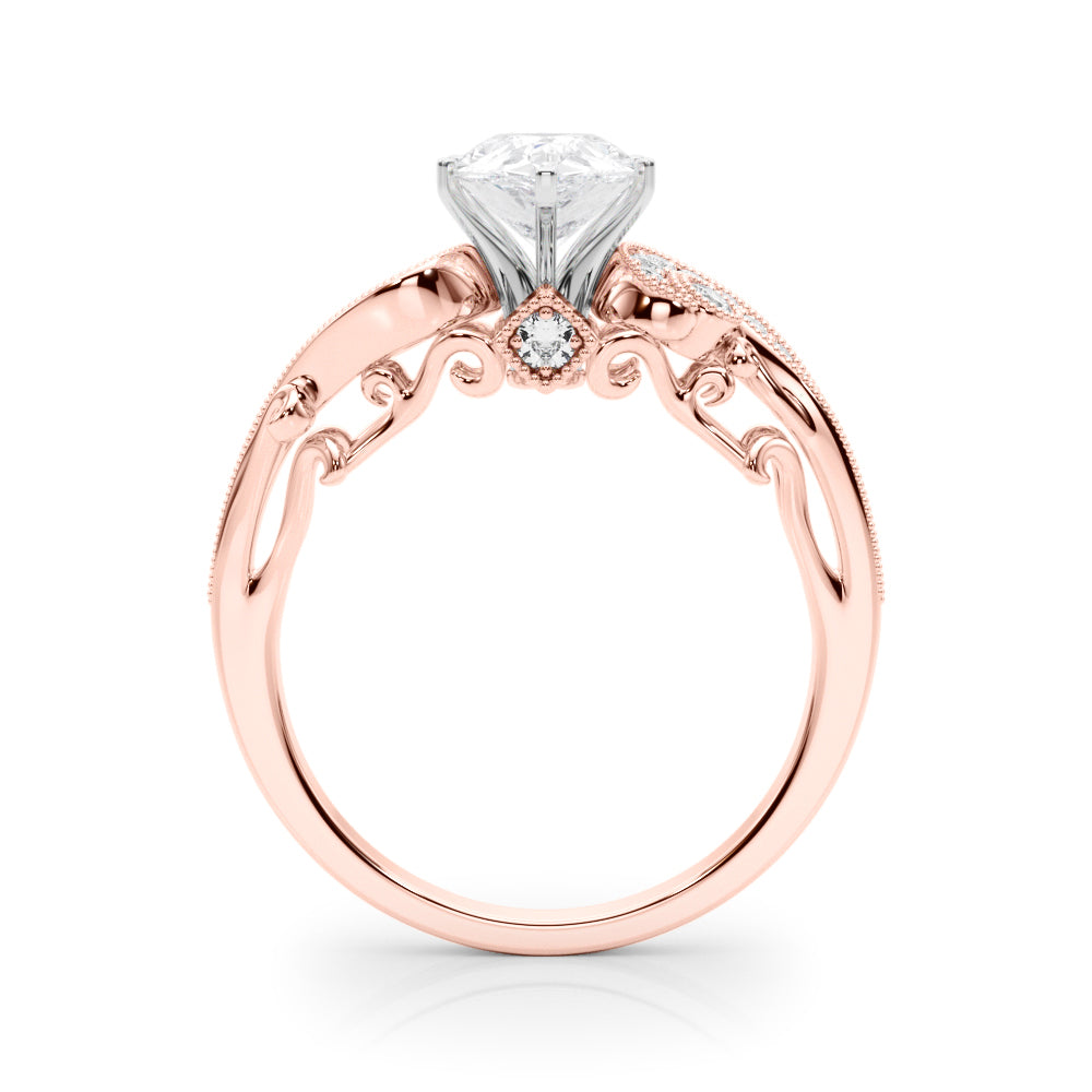 Rose gold Fancy Yellow Pear cut Solitaire with Milgrain Pave Band and Four-Prong Setting 2