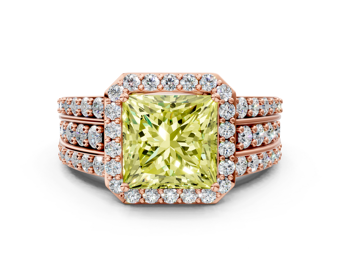 Rose gold Fancy Yellow Princess -Cut Halo Diamond Ring with Split Shank and Four-Prong Setting_18