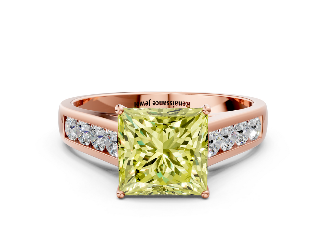 Rose gold Fancy Yellow Princess  Brilliant Channel-Set Solitaire Ring with Four-Prong Setting_17