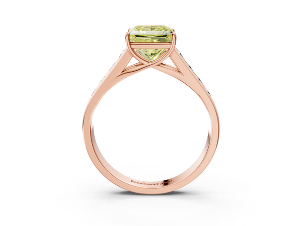 Rose gold Fancy Yellow Princess  Brilliant Channel-Set Solitaire Ring with Four-Prong Setting