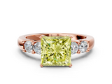 Rose gold Fancy Yellow Princess  Brilliant Cut Diamond Five-Stone Prong Set Engagement Ring with Channel Band