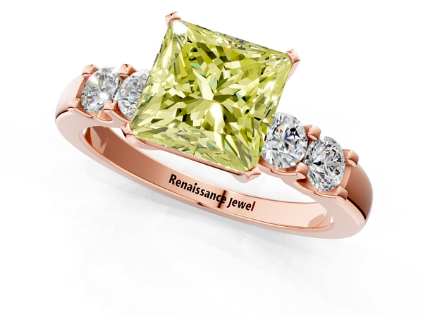 Rose gold Fancy Yellow Princess  Brilliant Cut Diamond Five-Stone Prong Set Engagement Ring with Channel Band