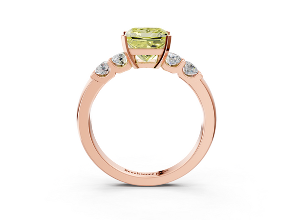 Rose gold Fancy Yellow Princess  Brilliant Cut Diamond Five-Stone Prong Set Engagement Ring with Channel Band