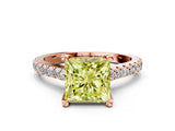 Rose gold Fancy Yellow Princess  Brilliant Diamond Solitaire with Pavé Band and Four-Prong Setting 1
