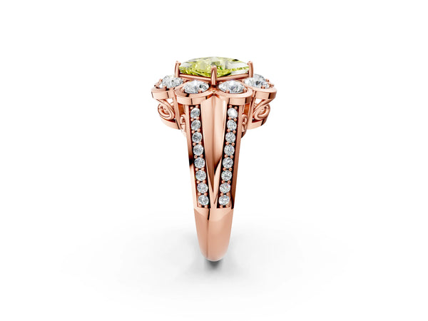 Rose gold Fancy Yellow Princess  Brilliant Flower Halo Diamond Split Shank Ring