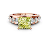 Rose gold Fancy Yellow Princess  Brilliant Solitaire with Side Stones on a Pave Band and Four-Prong Setting_12