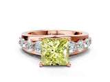 Rose gold Fancy Yellow Princess  Brilliant Solitaire with Side Stones on a Pave Band and Four-Prong Setting_36