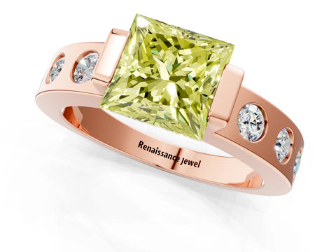 Rose gold Fancy Yellow Princess Cut Brilliant Channel-Set Diamond Ring with Bezel Prong Setting_1
