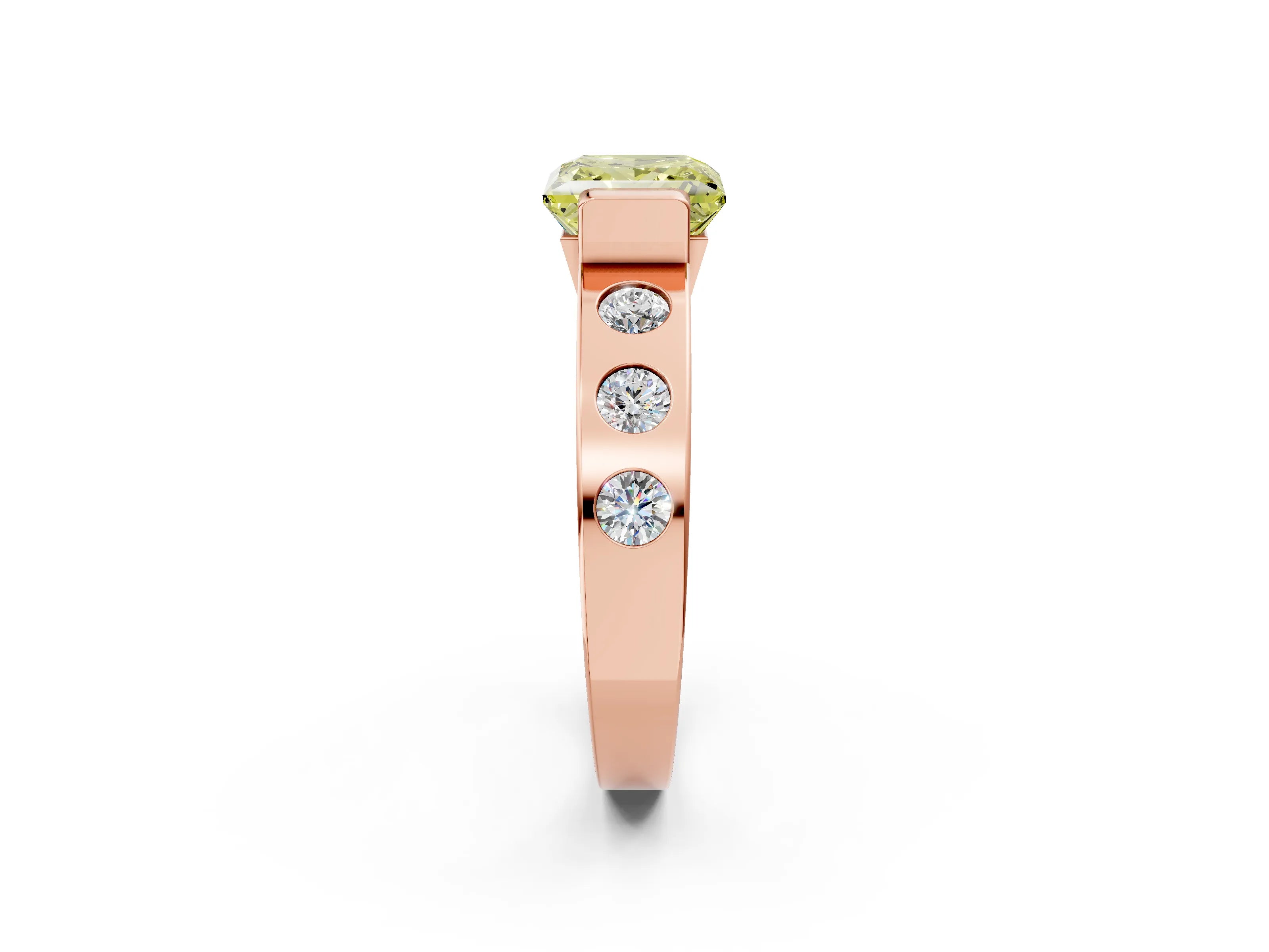 Rose gold Fancy Yellow Princess Cut Brilliant Channel-Set Diamond Ring with Bezel Prong Setting_2