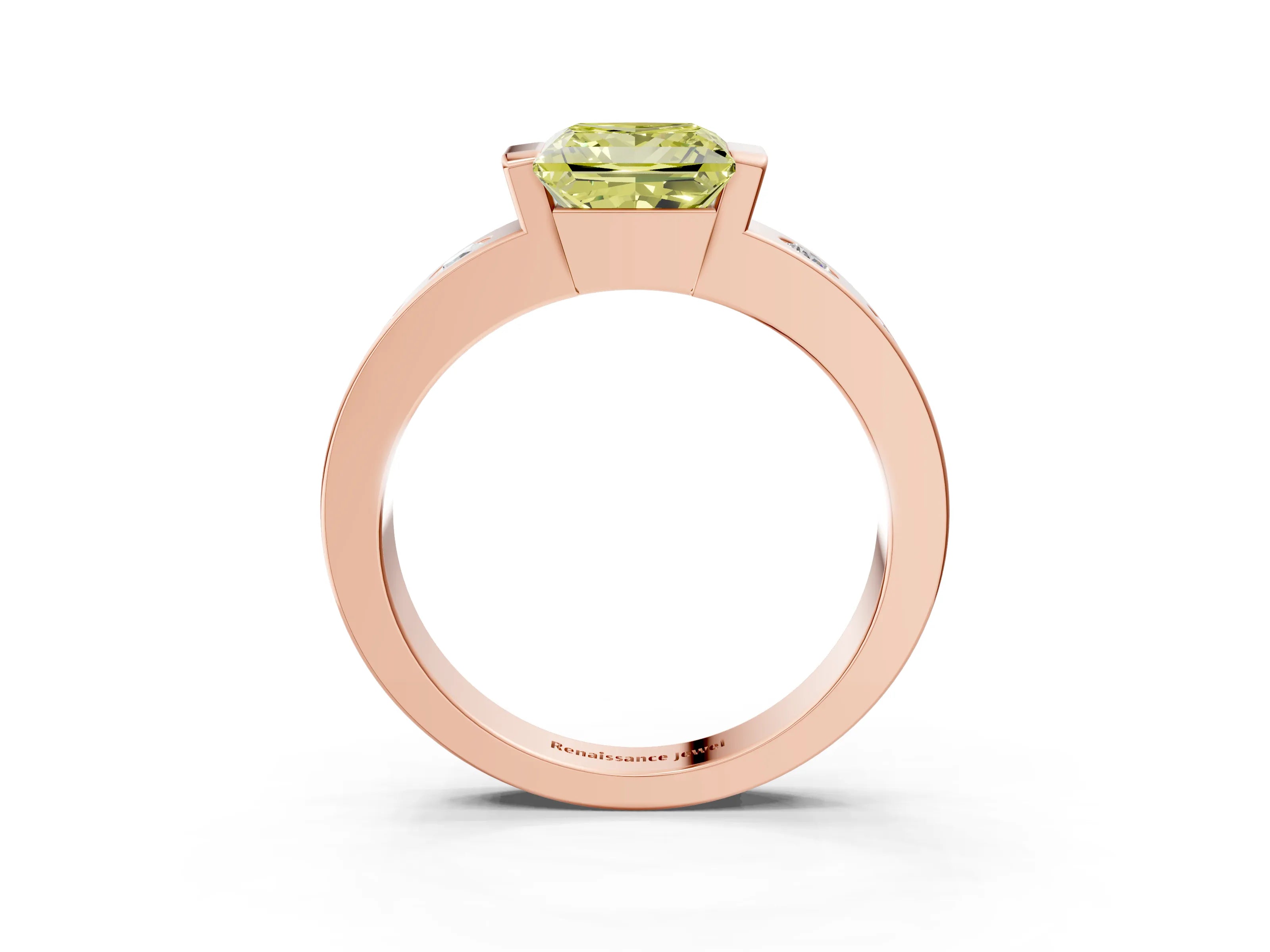 Rose gold Fancy Yellow Princess Cut Brilliant Channel-Set Diamond Ring with Bezel Prong Setting_3