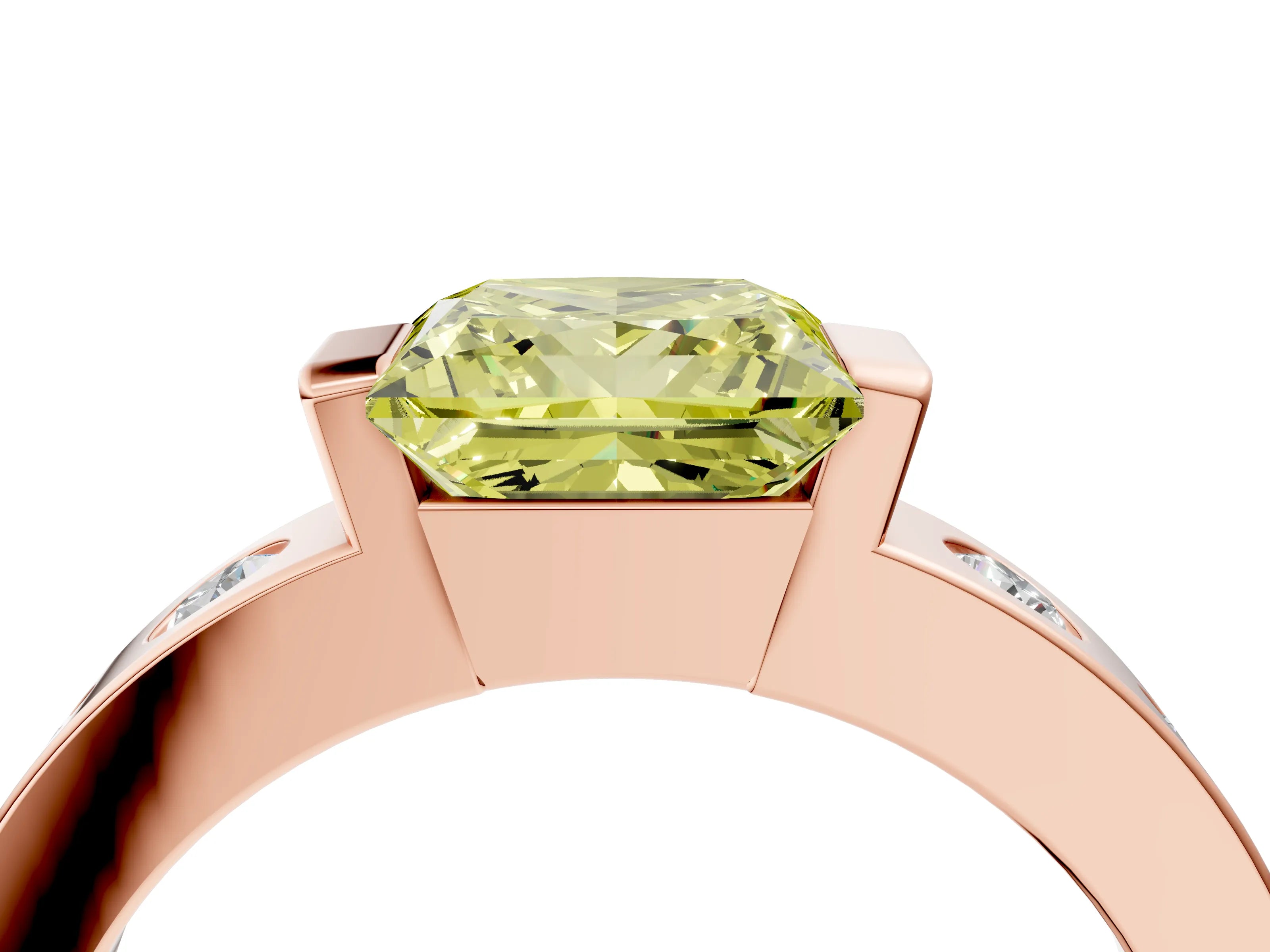 Rose gold Fancy Yellow Princess Cut Brilliant Channel-Set Diamond Ring with Bezel Prong Setting_4