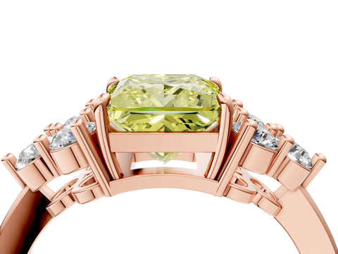 Rose gold Fancy Yellow Princess Cut Brilliant Diamond Cluster Accent Solitaire Ring with Prong Setting_4