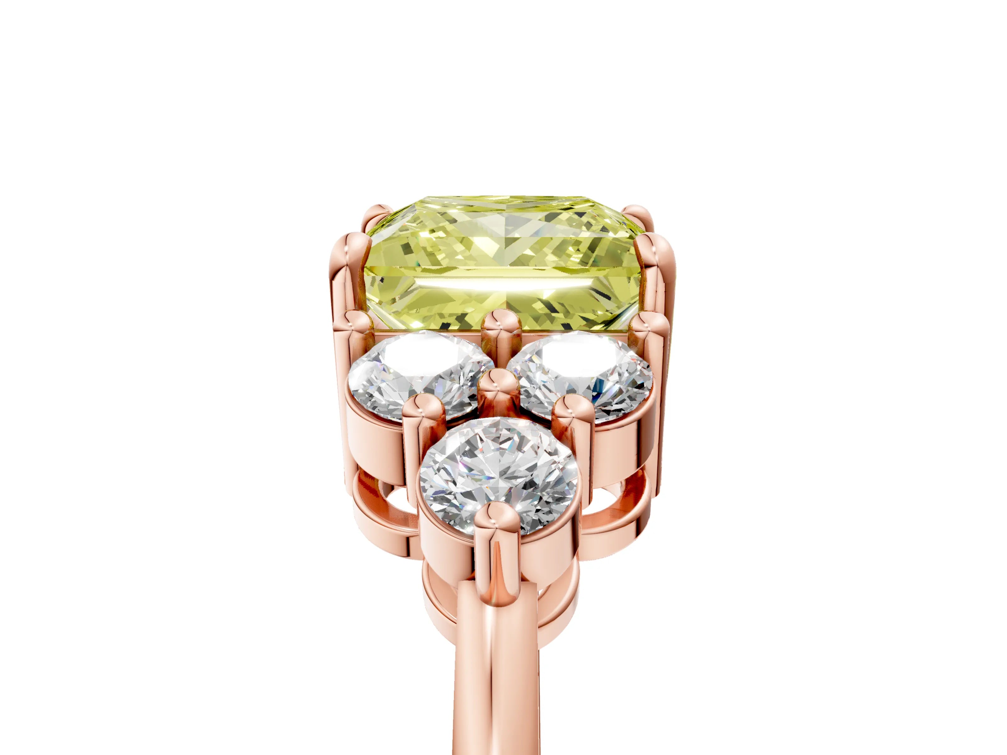 Rose gold Fancy Yellow Princess Cut Brilliant Diamond Cluster Accent Solitaire Ring with Prong Setting_5
