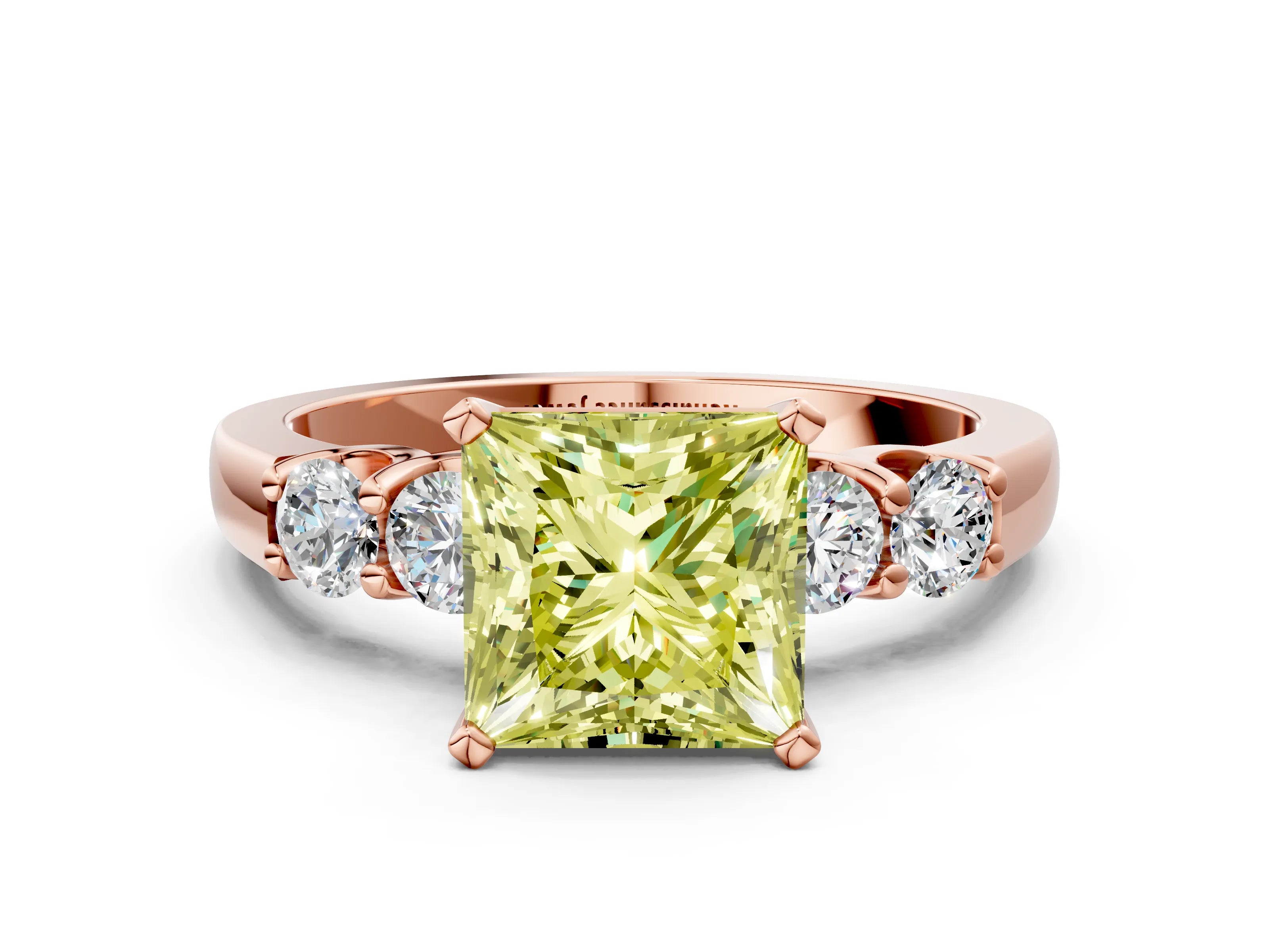 Rose gold Fancy Yellow Princess Cut Brilliant Diamond Five-Stone Engagement Ring with Prong Setting on a Classic Band_3