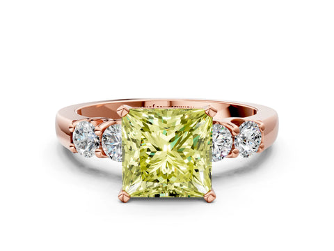 Rose gold Fancy Yellow Princess Cut Brilliant Diamond Five-Stone Engagement Ring with Prong Setting on a Classic Band_3