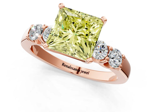 Rose gold Fancy Yellow Princess Cut Brilliant Diamond Five-Stone Engagement Ring with Prong Setting on a Classic Band_4