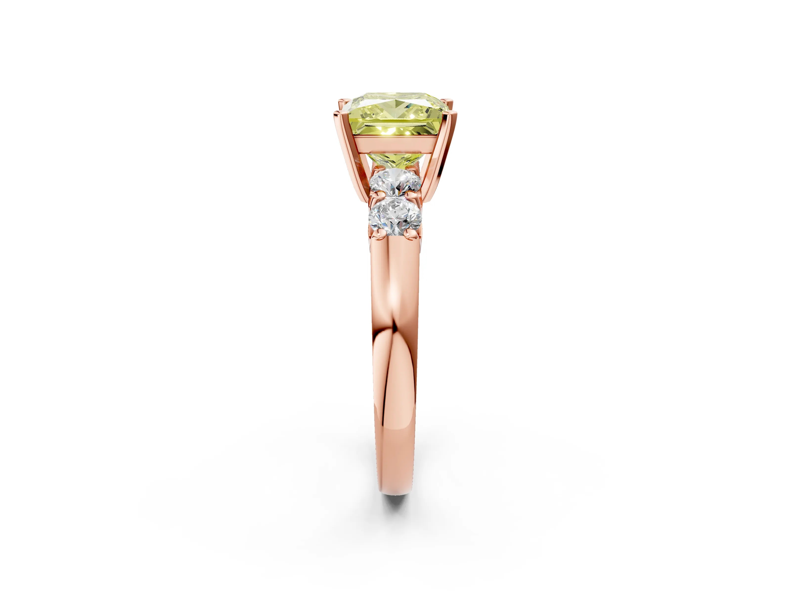 Rose gold Fancy Yellow Princess Cut Brilliant Diamond Five-Stone Engagement Ring with Prong Setting on a Classic Band_5